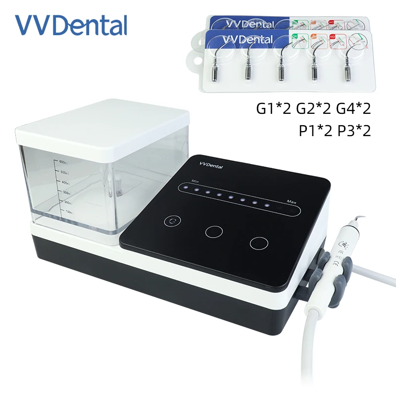 

VVDental Portable Ultrasonic Dental Scaler Smart Touch System with 600ml Automatic Water Supply 10pcs Tips Tooth Cleaner VET-W7