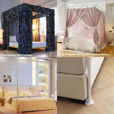 Queen Size Metal Bed Frame with Premium Canopy Posts and Corner Brackets, Suitable for Metal and Wood Beds, White Bedroom Decor