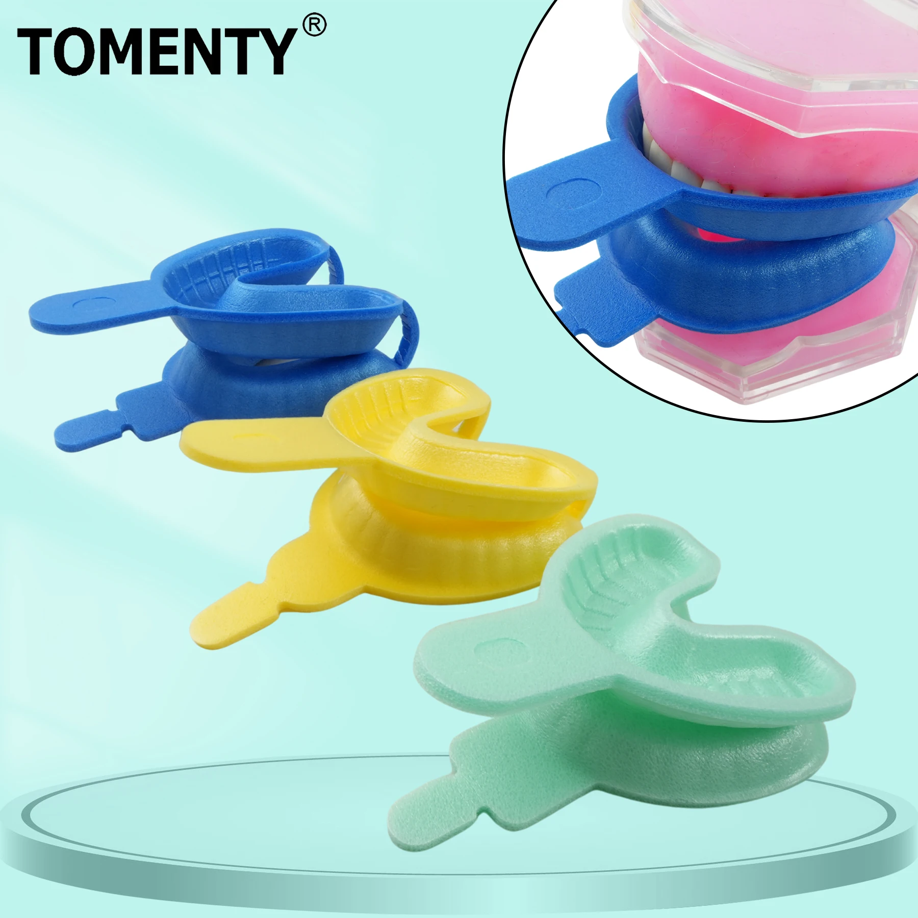50 Pcs TOMENTY Dental Disposable Tray Fluoride Foam Impression Trays Denture False Teeth Holder L/M/S Size Dental Materials