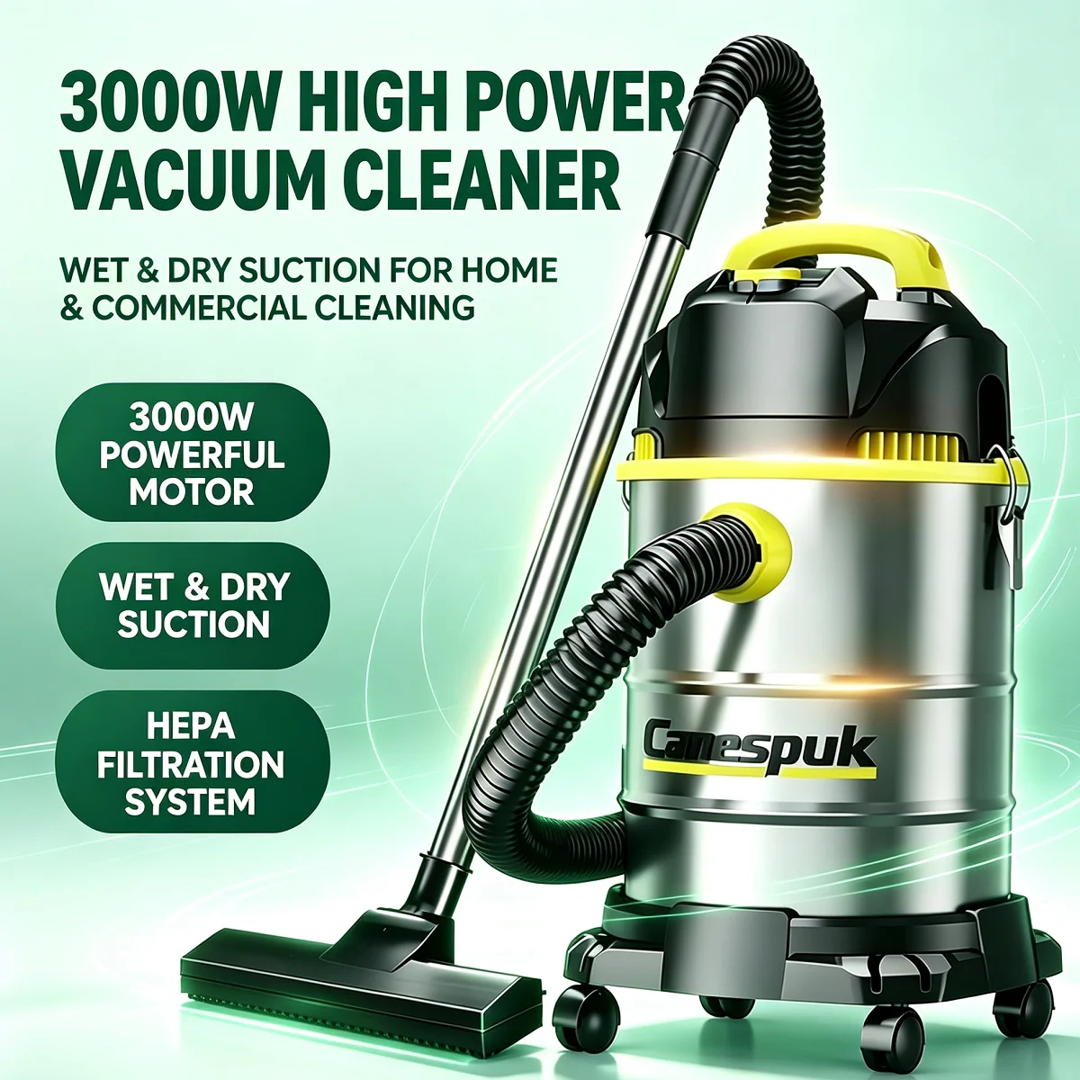 3000W Industrial Wet Dry Vacuum Cleaner High Suction Shop Vacuum Cleaning Machine for Home Workshop Construction Site