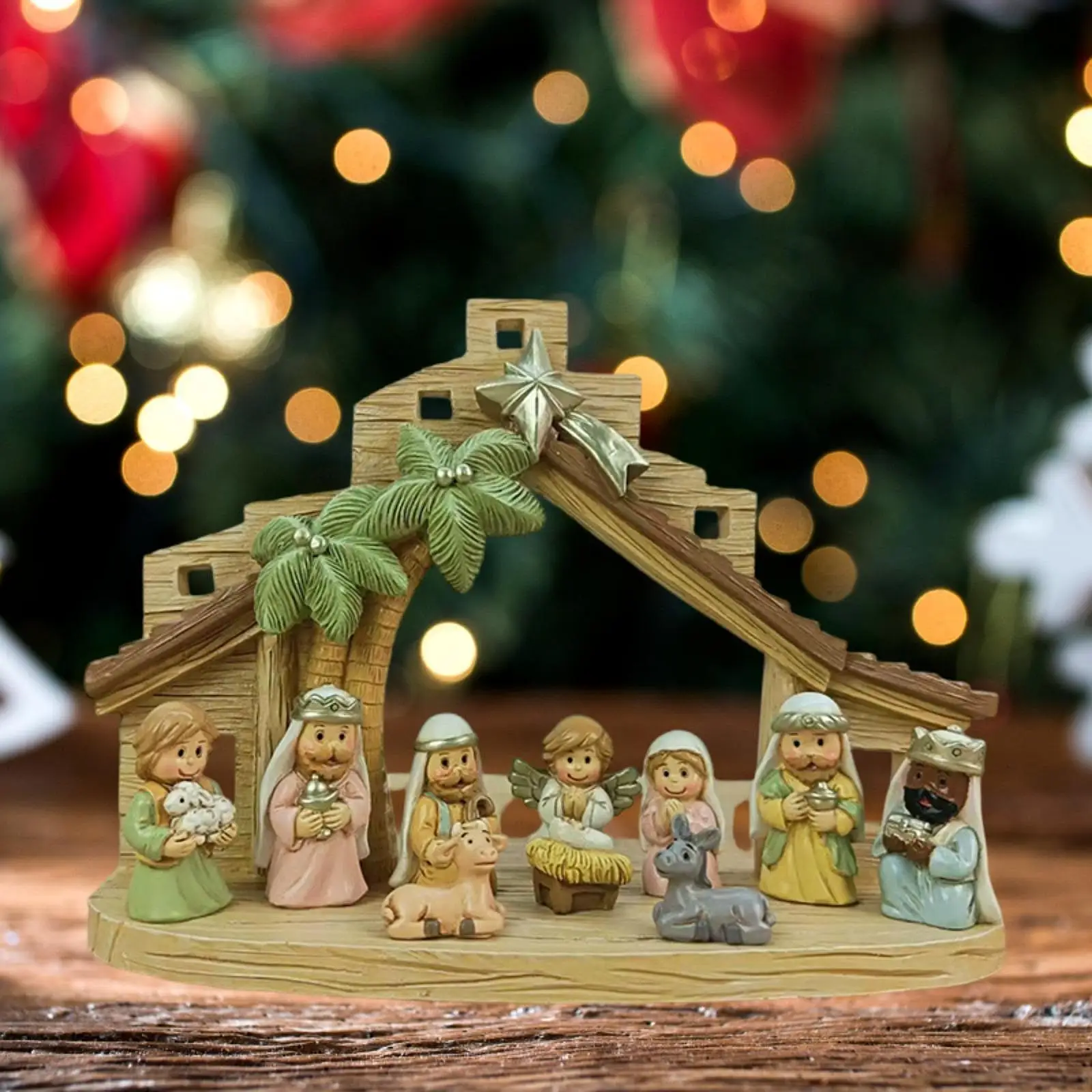Christmas Nativity Figurine Set Jesus Manger Scene for Office Fireplace Desk