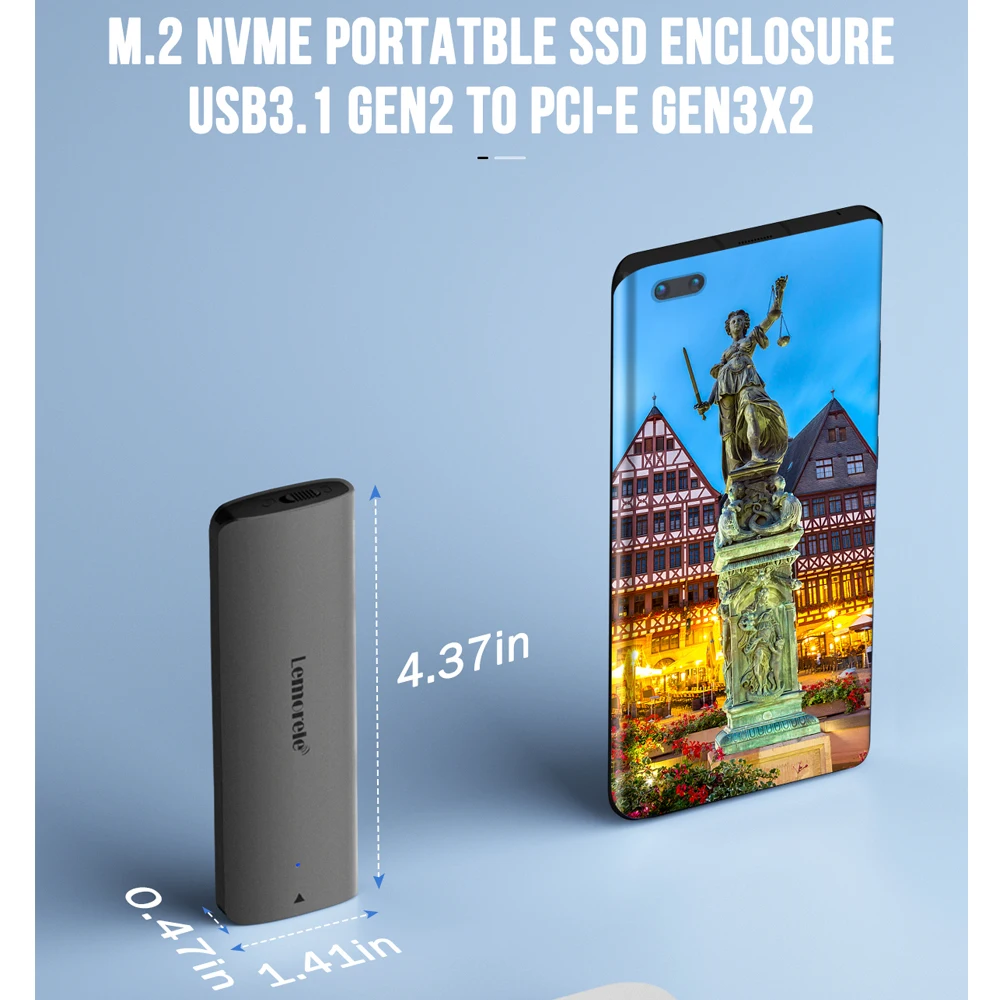 Lemorele 외장 하드 드라이브용 SSD 인클로저, M.2 NVMe USB 3.1, 10Gbps PCIe M.2 SSD 케이스, M, B + M 키, M.2 SSD