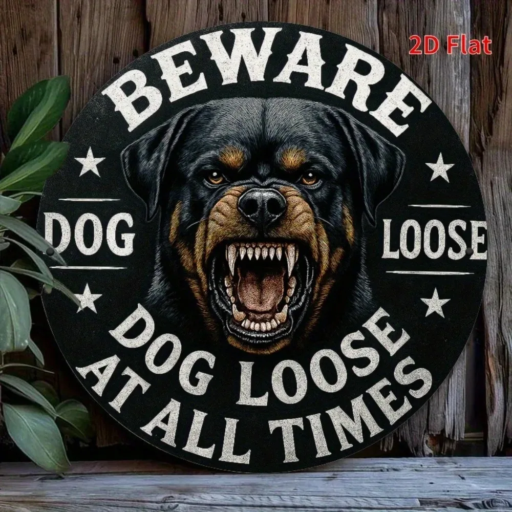 Beware of Loose Dogs Rottweiler Metal Sign 2D Flat Funny Warning Wall Decor