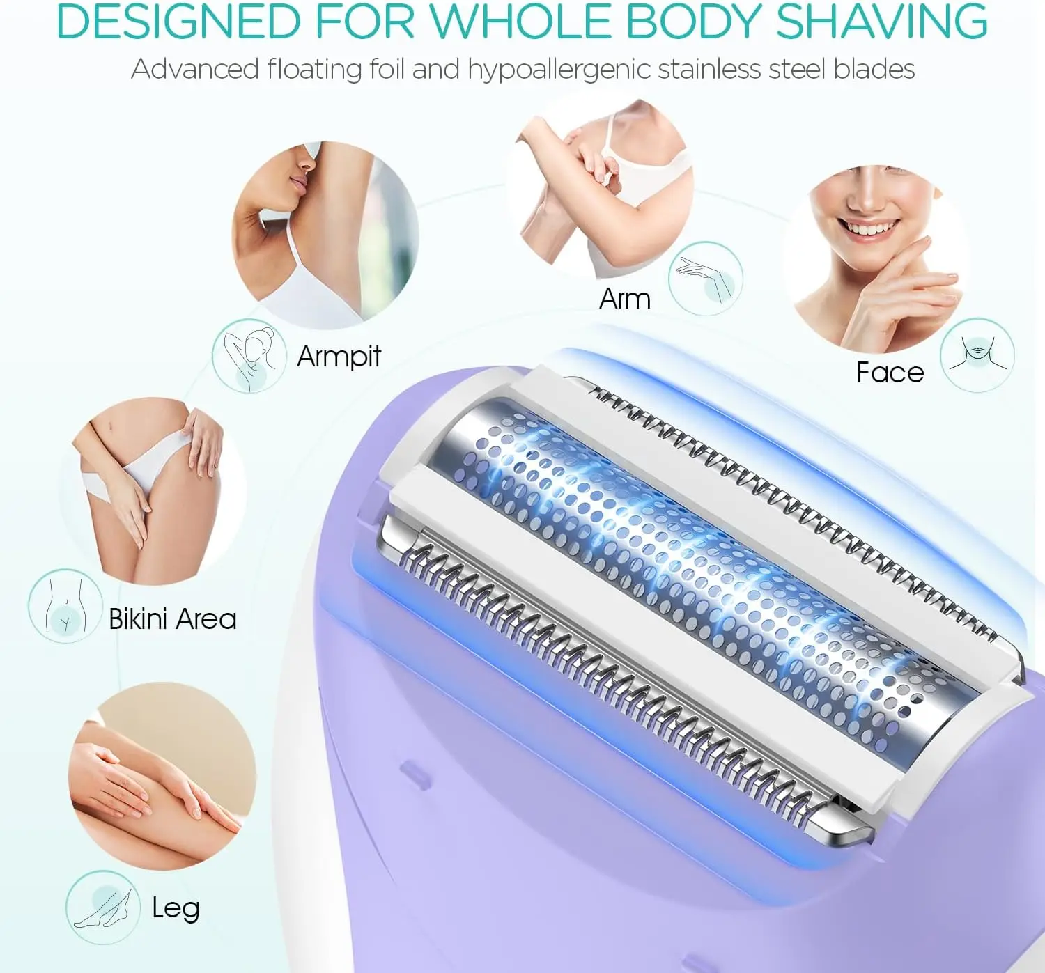 Kemei 4in1 النساء لنزع الشعر ماكينة حلاقة كهربائية الوجه الجسم إزالة الشعر سيدة الساق بيكيني المتقلب مزيل الشعر تحت الإبط قابلة للشحن