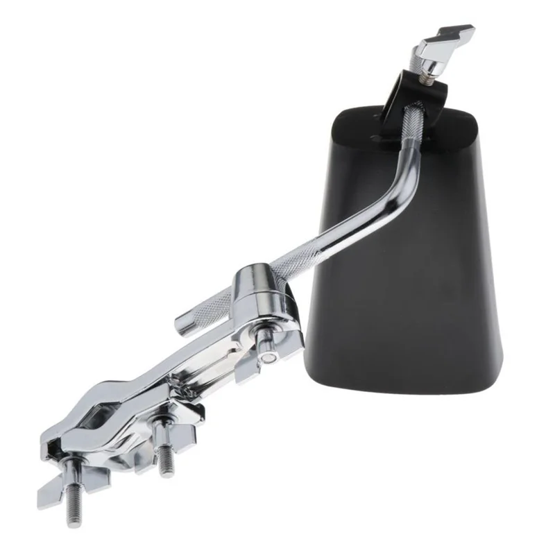 ABJM-Metal Cow Bell Noise Maker Percussion Instrument Mountable Black For Drum Set With Stand Mount Clamp