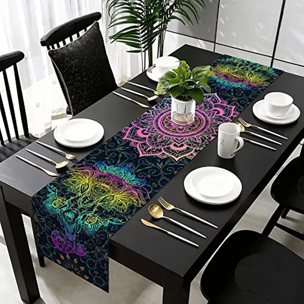 

Mandala Bohemian Linen Table Runner for Dining Table Decor Indian Elephant Dining Table Runner Wedding Party Decoration