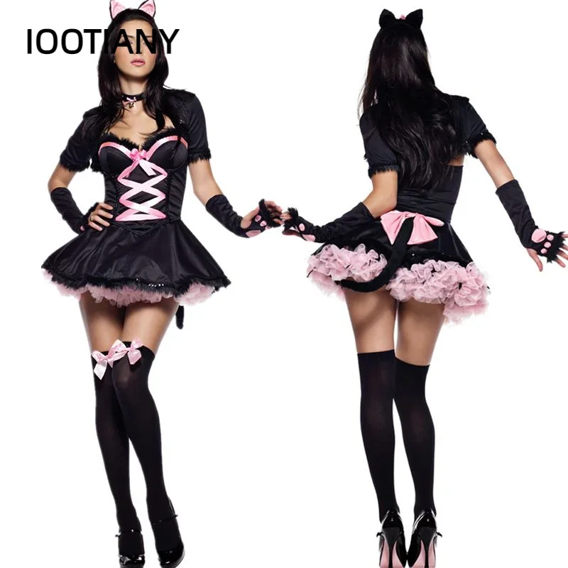 

CosplayCharming Bunny Cosplay Women Costume Black Bunny's Ear +Dress +Gloves +Cape + Neck Ornaments Women Sexy Bunny Outfit Rave