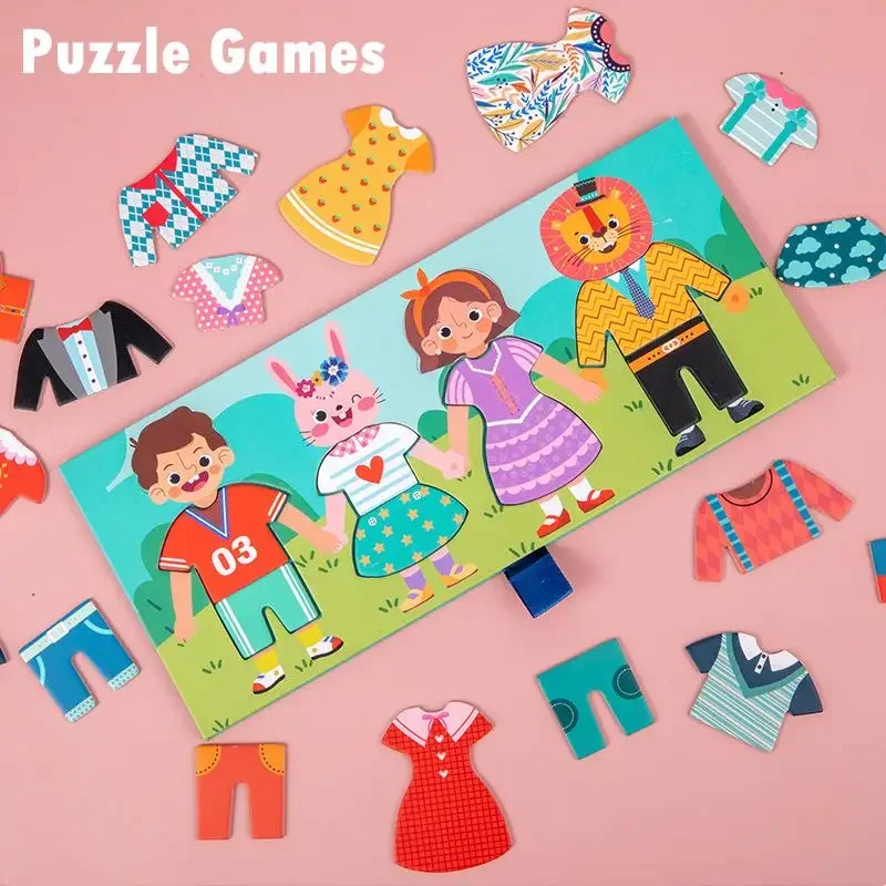 Montessori Holz Kinder Kleidung Trocknen Dress-Up Puzzle Jigsaw Denken Spiele Pädagogisches Passenden Sortierung Spielzeug Geschenke