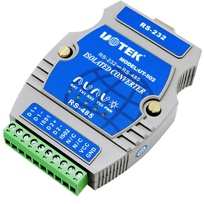 Yutai UTEK UT-502 Dual-Port RS-232 to RS-485 Opto-Isolated DIN-Rail Converter