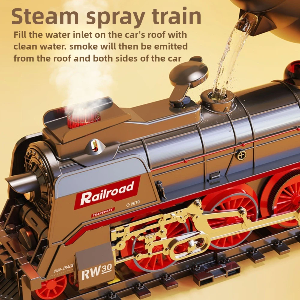 Zdalnie Sterowany Retro Pociąg Parowy Model Pociągu Szybkiego Kolejowego Może Wydymiać Pociąg Kolejowy Zestaw Kolejowy Zabawka dla Chłopca Prezent