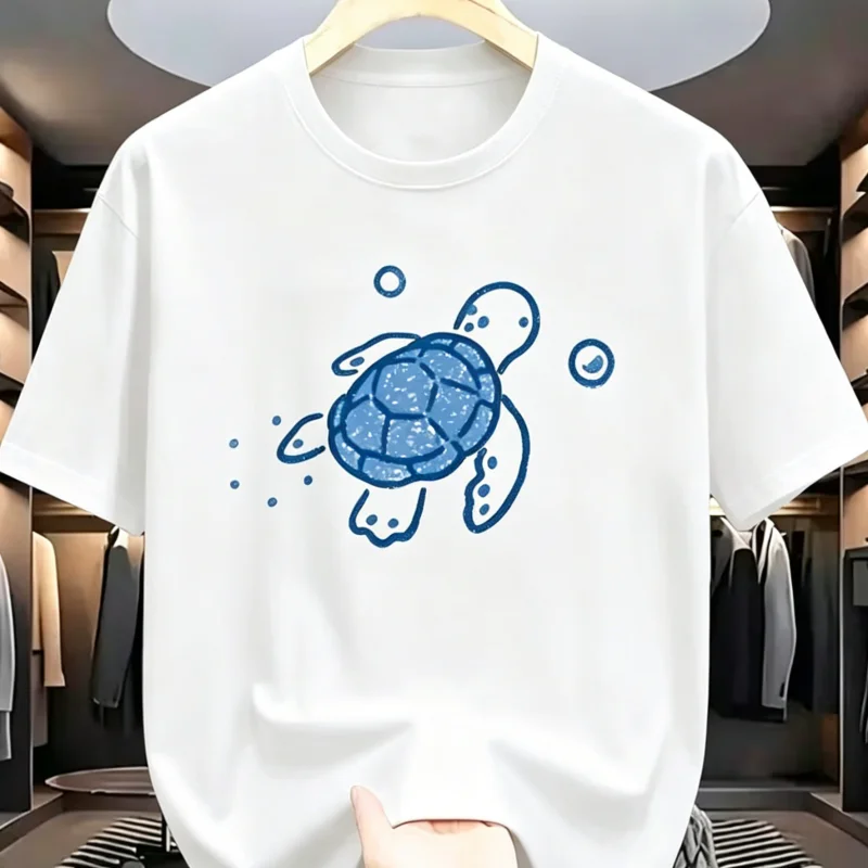 Cute Sea Turtle Graphic T-Shirt Minimalist Blue Ocean Turtle Tee Casual Crewneck Short Sleeve Top Unisex Tshirt for Men Women