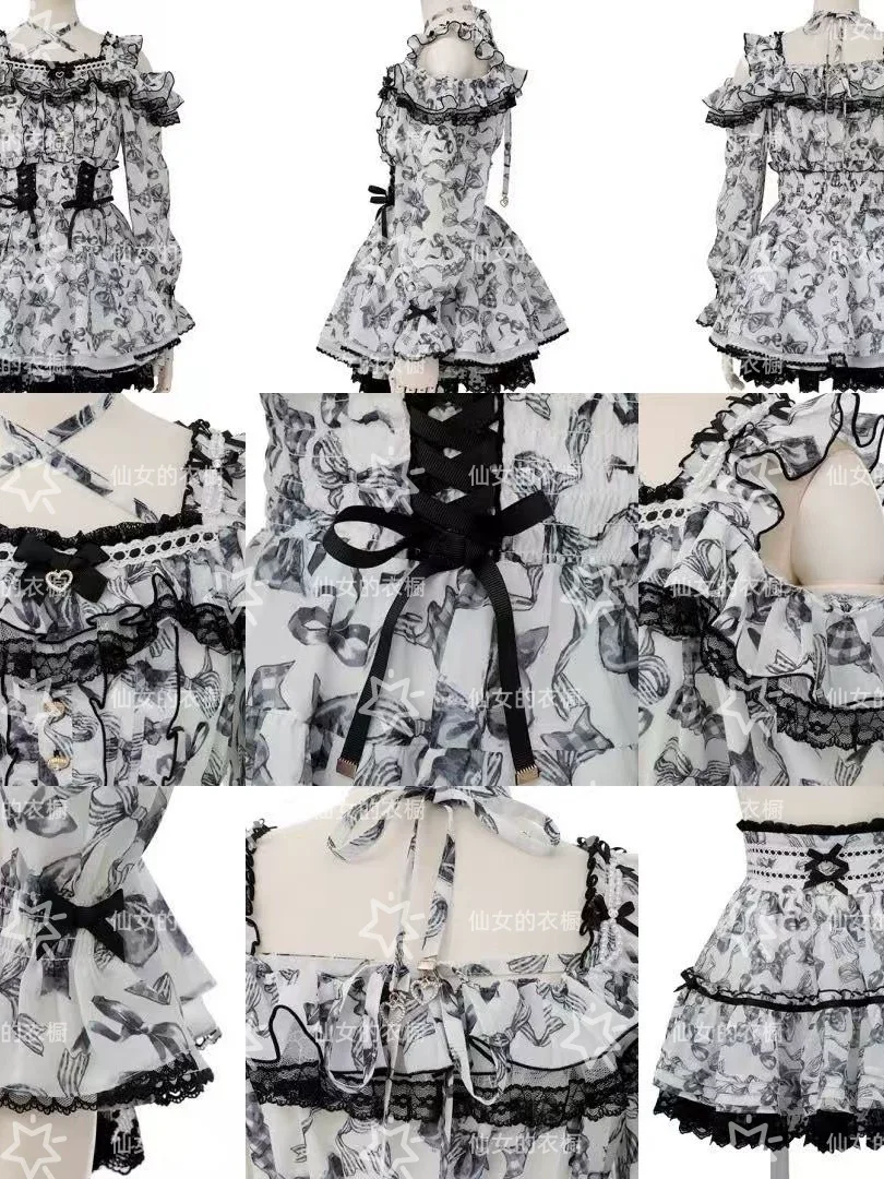 Autumn Lolita Sets 2026 New Japanese New Production Women's Dresses Outfits Off Shoulder Chiffon Girl Dress with Skirt Set