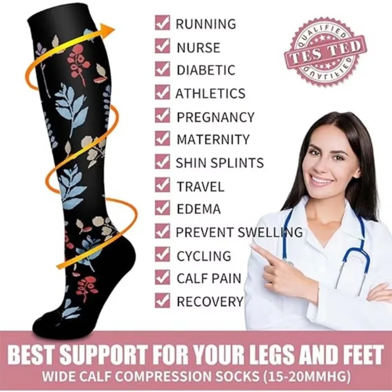 3/6Pairs Compression Socks for Men Women Knee-high Pressure Nursing Sock Promote Blood Circulation Tight Socks Gym Running Sport