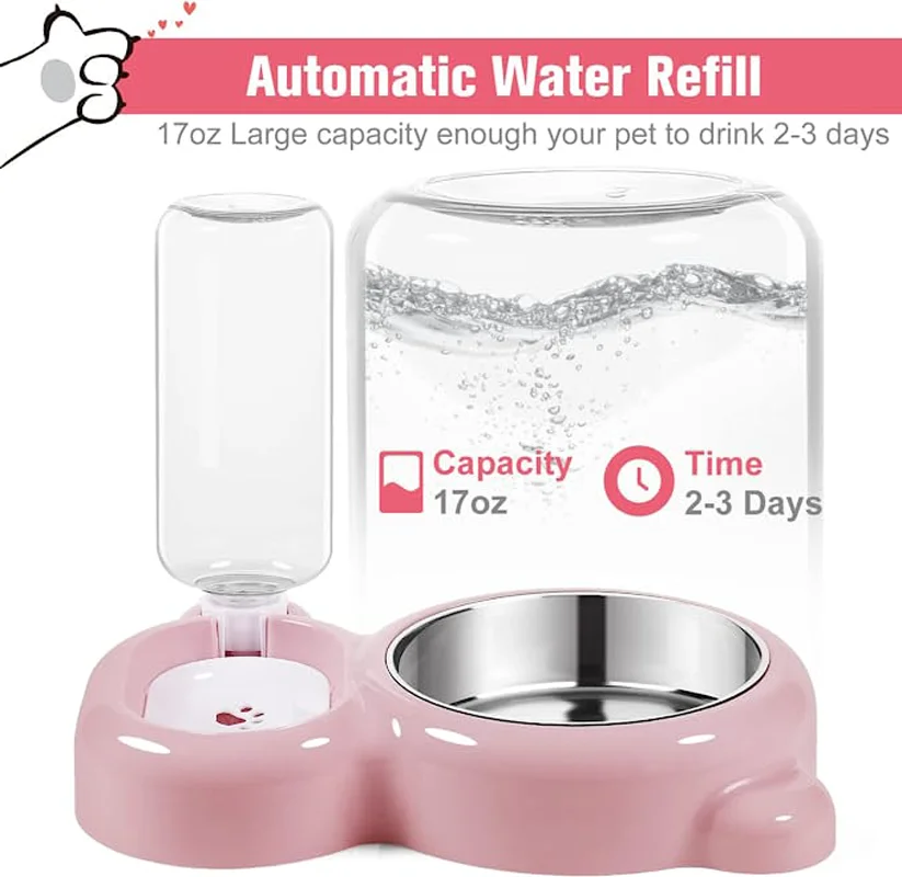 Cat feeding water dispenser, pet water and food bowl set, with automatic water dispenser bottle view 6