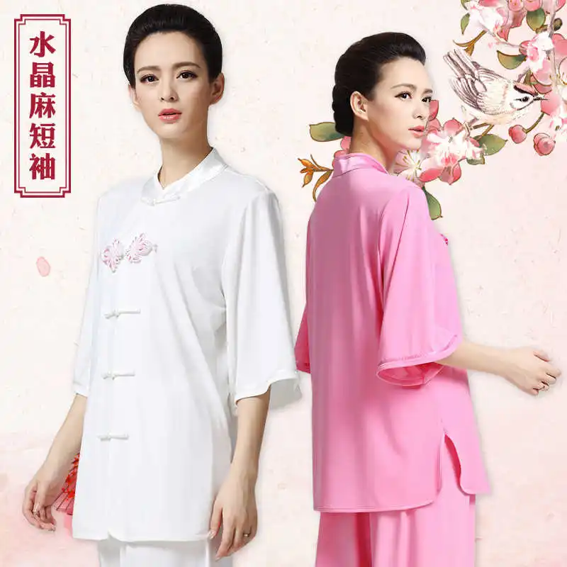 Summer Thin Cotton Tai Chi Uniform for Women - High-end Mid-sleeve Design
