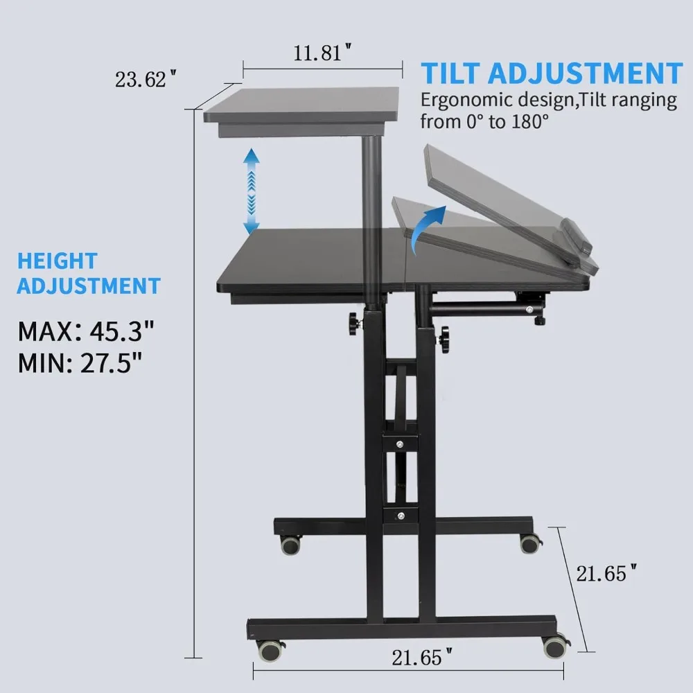 Verstellbarer Laptop-Schreibtisch mit Ladestation – mobiler stehender Computerwagen für den ergonomischen Einsatz