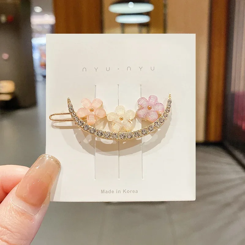 4pcs Sweet Colorful Rhinestone Pearl Hairpin Shinning Flower Heart Hair Clips Girls Side Barrettes Cute Pins Accessories image 4