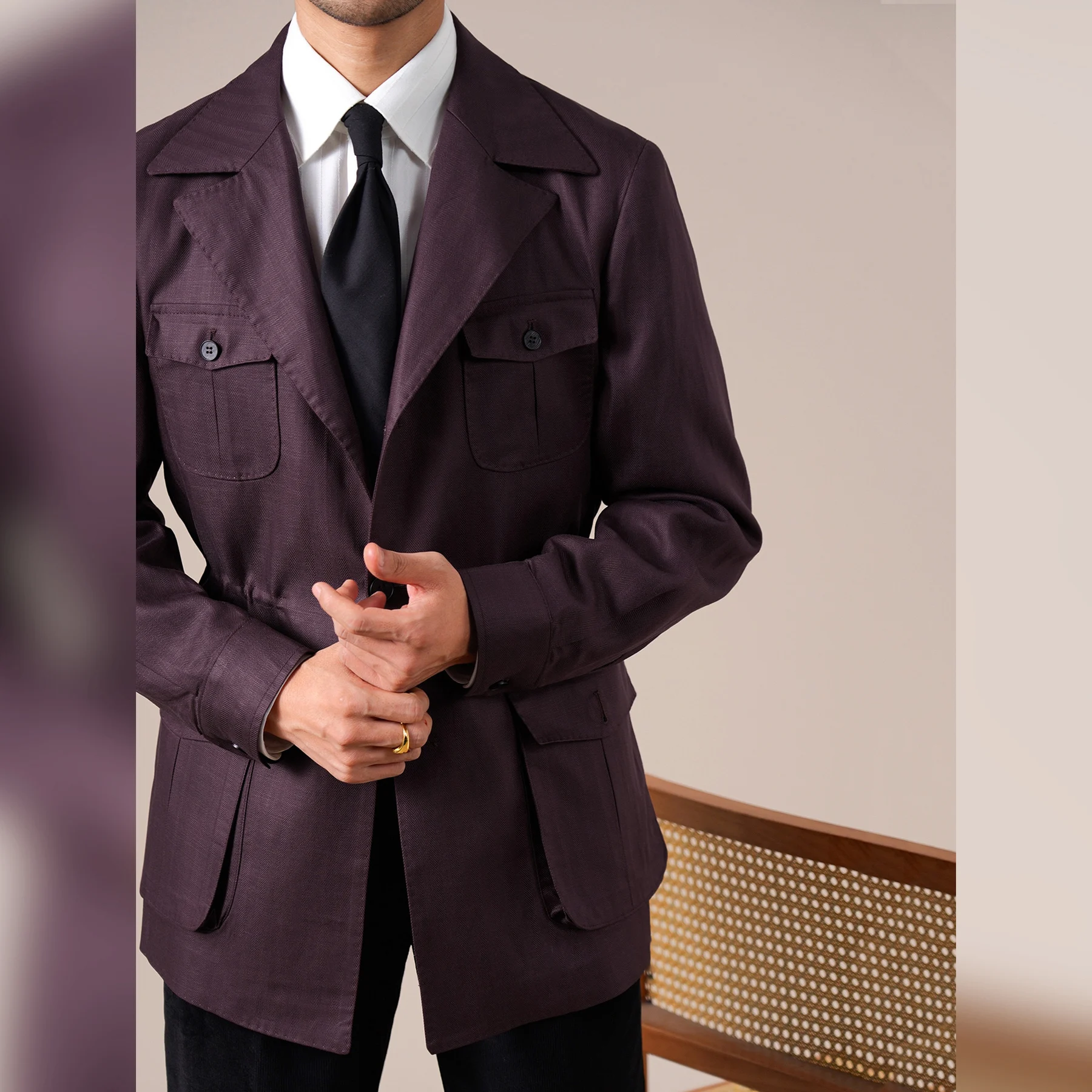 Hunting Jacket Men Retro Gentleman Style Tencel Linen Blend Casual Business Suit Collar Coat Male Trench Coat Male Trench Coat