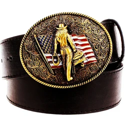 Bandeira americana selvagem ocidental cowboy cinto moda masculina couro do plutônio metal cobre fivela wrangler wilderness rider cinto decorativo