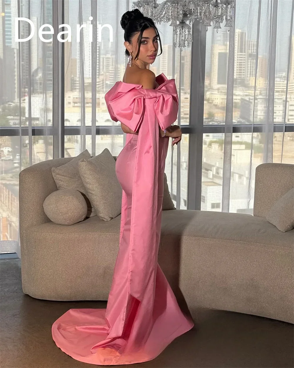 Customized Prom Dress Women Evening Dearin Off-the-shoulder Sheath Floor Length Skirts Ribbon Bespoke Occasion Dresses Formal Go