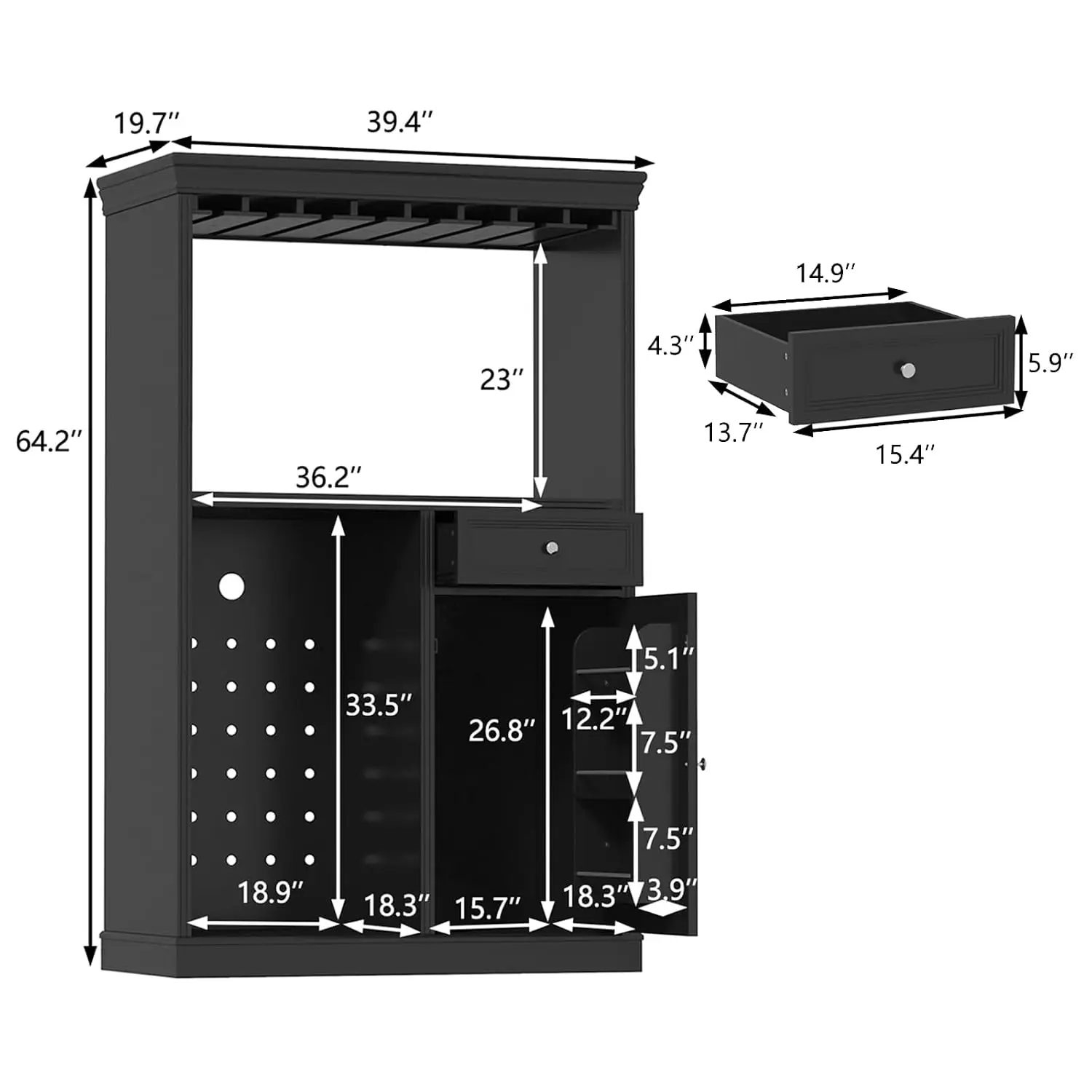 Modern Bar Cabinet with Stemware Rack & Storage Drawer, Mini Fridge Space Sideboard for Living Dining Room, Black, Customized