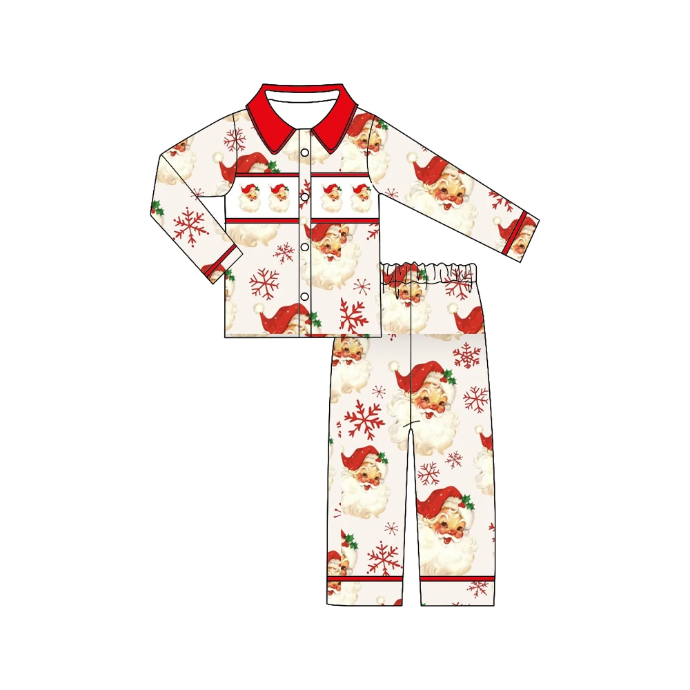 Wholesale Baby Clothing Outfits Christmas Santa Claus Sets Winter Baby Girl Smocked Print Dresses Pajamas Baby Sleeper