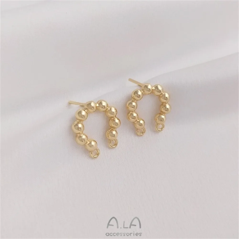 Beads C Ring Double Hanging Geometric Stud Earrings 14K Package Real Gold DIY Earrings Fashion Ear Accessories