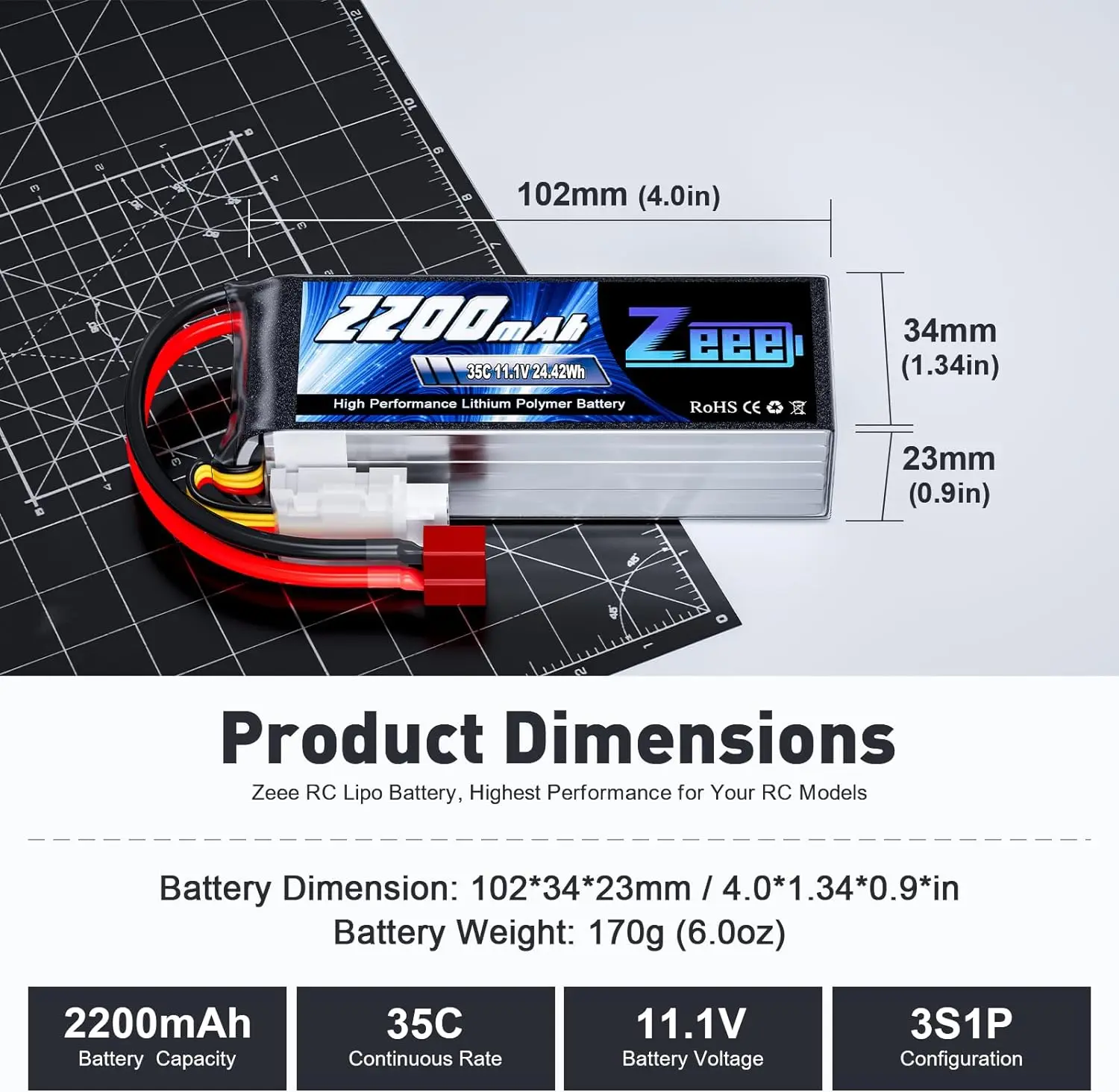 Zeee 3S LiPo Battery 2200mAh 11.1V 35C Softcase with T Plug for RC Cars DJI RC Quadcopter Aireplane Helicopter FPV Drones  Parts