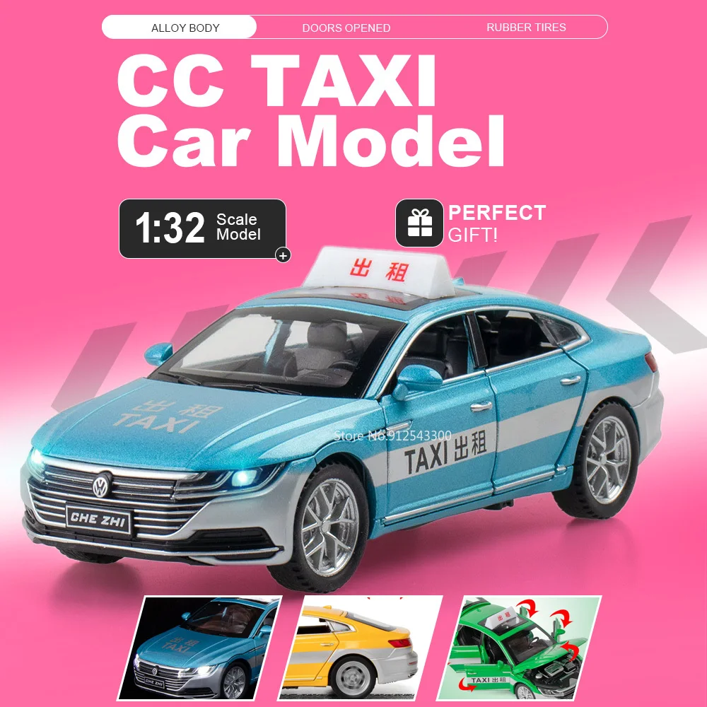 

1:32 CC Taxi Santana Car Model Toy Doors Opened Sound Light Models Pull Back Alloy Diecast Vehicle Educational Gifts for Child