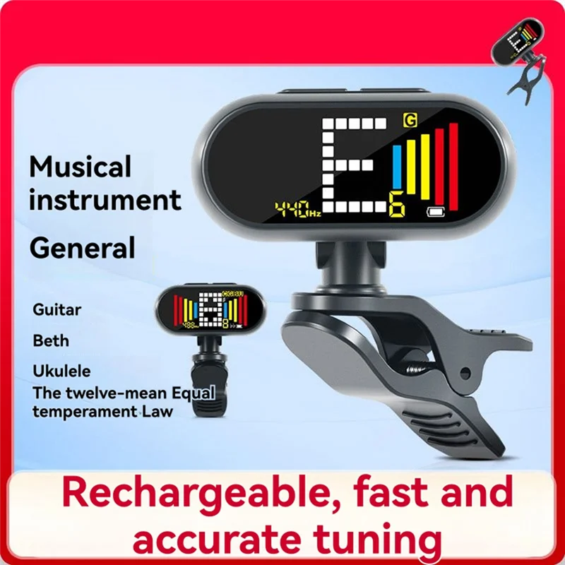 B72A موالف الغيتار باس موالف ET-10 شاشة ملونة عرض موالف قابلة للشحن مع قاعدة تركيب مزودة بمشبك للجيتار الكهربائي باس القيثارة V #4