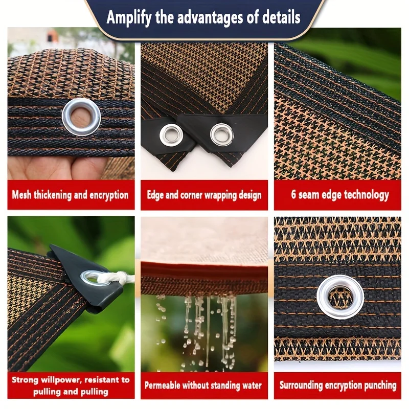 Shaded Outdoor Patios, Privacy Fence Screens, and Gap-Filling Outdoor Sun Shade Nets; High-Density Uv-Resistant Net Covers Reinforced with Copper Fasteners and Plastic Corners, Suitable for Backyard Lawns, Gardens, and Pergolas