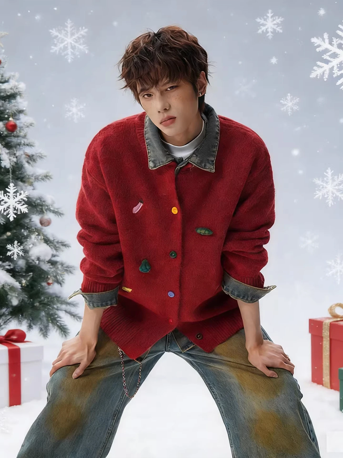 

Heavyweight Camel Wool Fun Sweater Cardigan Men Women Autumn Winter Lunar Year Red Cisas Lazy Couples Knitted Wear