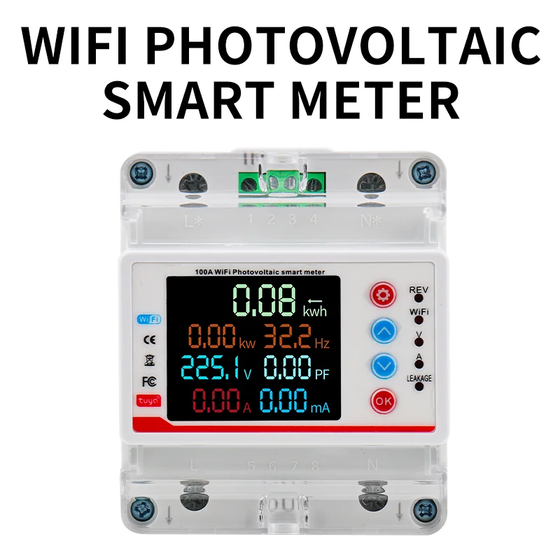 Tuya WiFi Single Phase Energy Meter 100A, Bi-Directional Prepaid KWh Monitor with Auto-reclosing & Voltage Protection