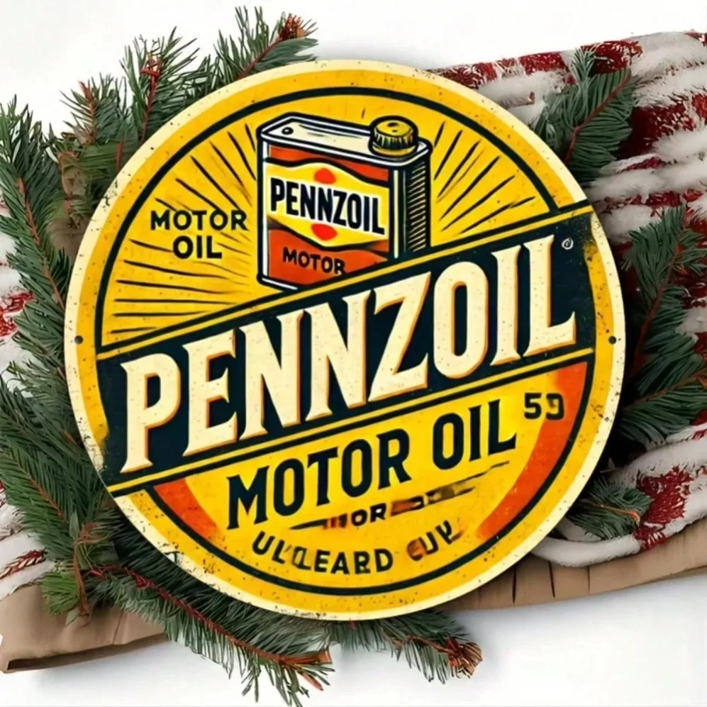 لوحة فنية جدارية من الألومنيوم بزيت المحرك Pennzoil العتيق - تصميم أصفر وأسود، ديكور للمرآب Man Cave Bar Cafe