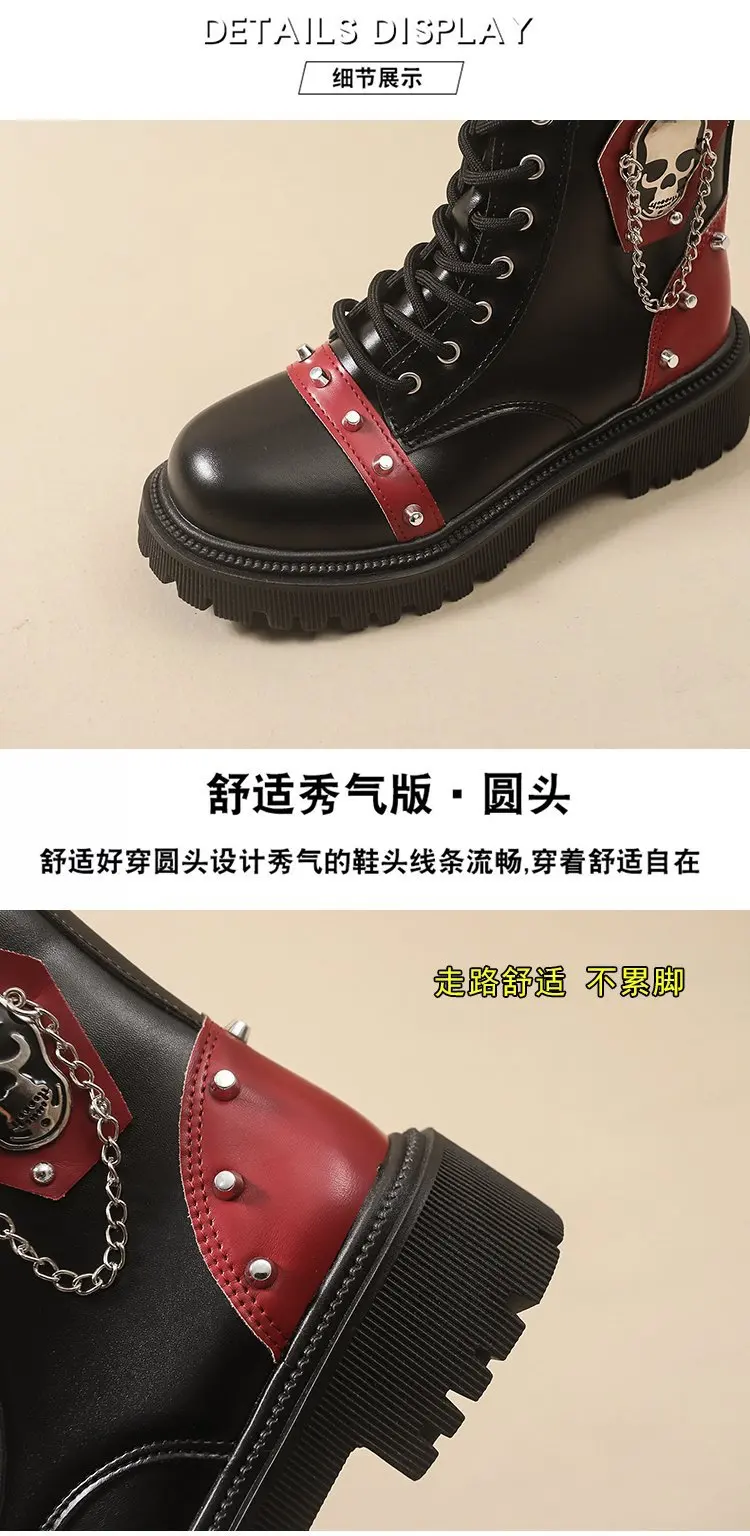 Frauen Punk Stiefeletten Plattform Schnalle Design Damen Stiefel Schnüren Blockabsatz Schuhe Metall Dekoration Casual Outdoor Stiefel 42 – Detail 7