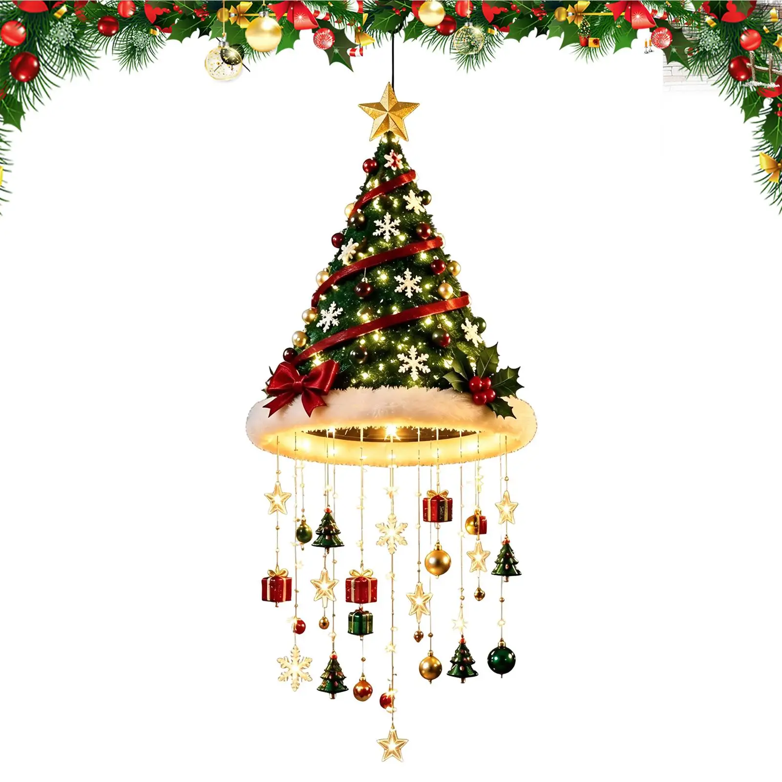Christmas Hat Pendant Light LED Warm Glow Funny Festive Santa Hat Indoor Lights Farmhouse Chandelier Decorative Lights For Home