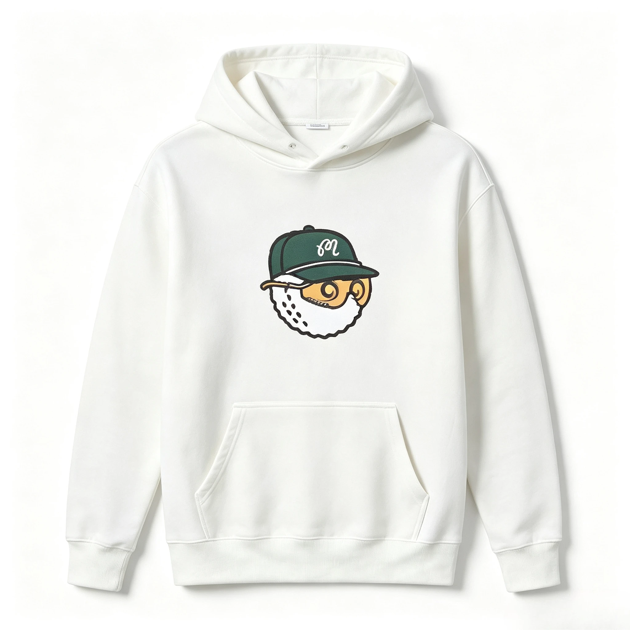 Cartoon Bearded Guy With Baseball Cap Graphic Pullover Hoodie Hoody Abstract Character Print Casual Street‑Style Daily Top