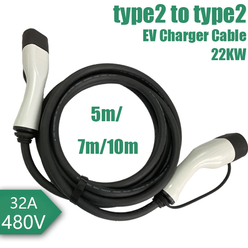 TYPE 2 to TYPE 2 EV Charging Cable Type2 to Type2 EVSE Electric Vehicle Cord Type2 Female to Male Plug 32A 22KW Three Phase