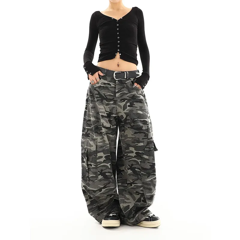 Women's Denim Pants Jeans Sense Design Vintage High Waisted Straight Denim Trouser Y2K American Streetwear Wide Leg Classic
