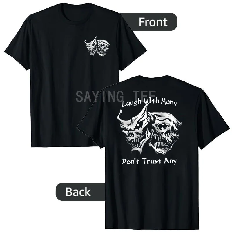 Lustiges T-Shirt mit Aufschrift „Lachen Sie mit vielen, die keine vertrauen“ im Retro-Stil, Y2K Gothic Skelett Witz Sarkastischer Spruch, Neuheit Geschenk, Kurzarm-Oberteil – Detail 7