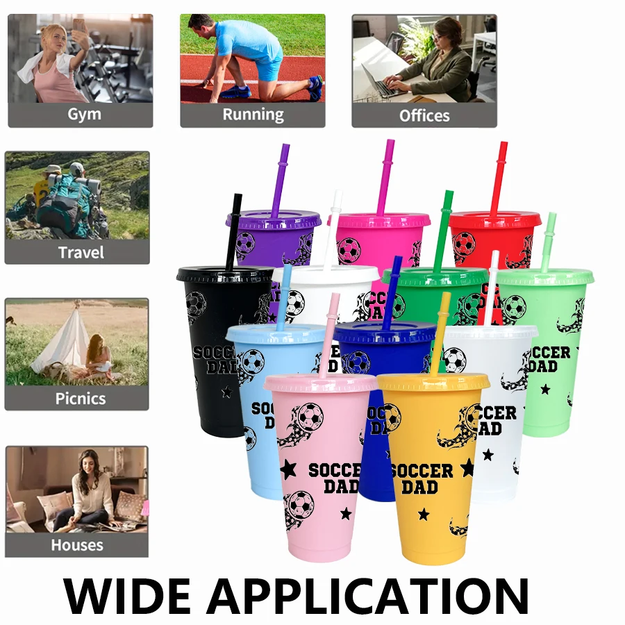 12pcs/set Football Star Pattern 26oz Colored Plastic Party Cold Cup for Birthday/back-to-school Gift Gameday Drinkware