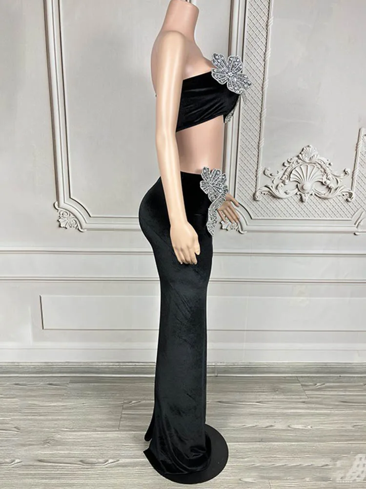 High Quality Decal Sexy Strapless+Elastic Hip Hugging Long Skirt Two-Piece Set 2024 New Fashionable Women'S Clothing