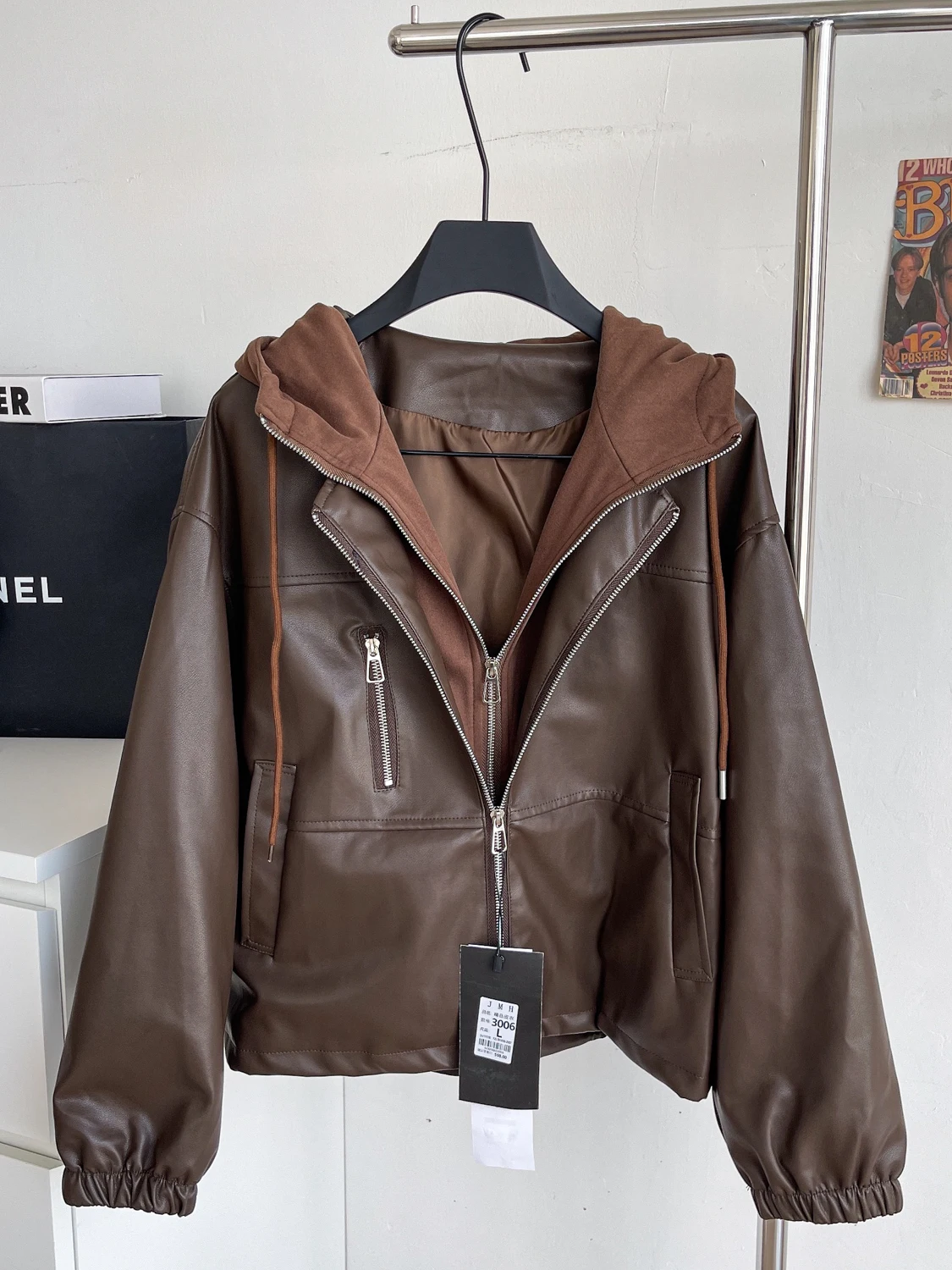 

Design Sensation Повседневная женская верхняя одежда Jaet с двойной молнией и капюшоном из двух предметов, осенний топ из модной кожи