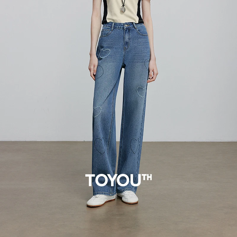 

TOYOUTH Women Denim Jeans 2025 Summer New Mid Waist Long Pants 8528029