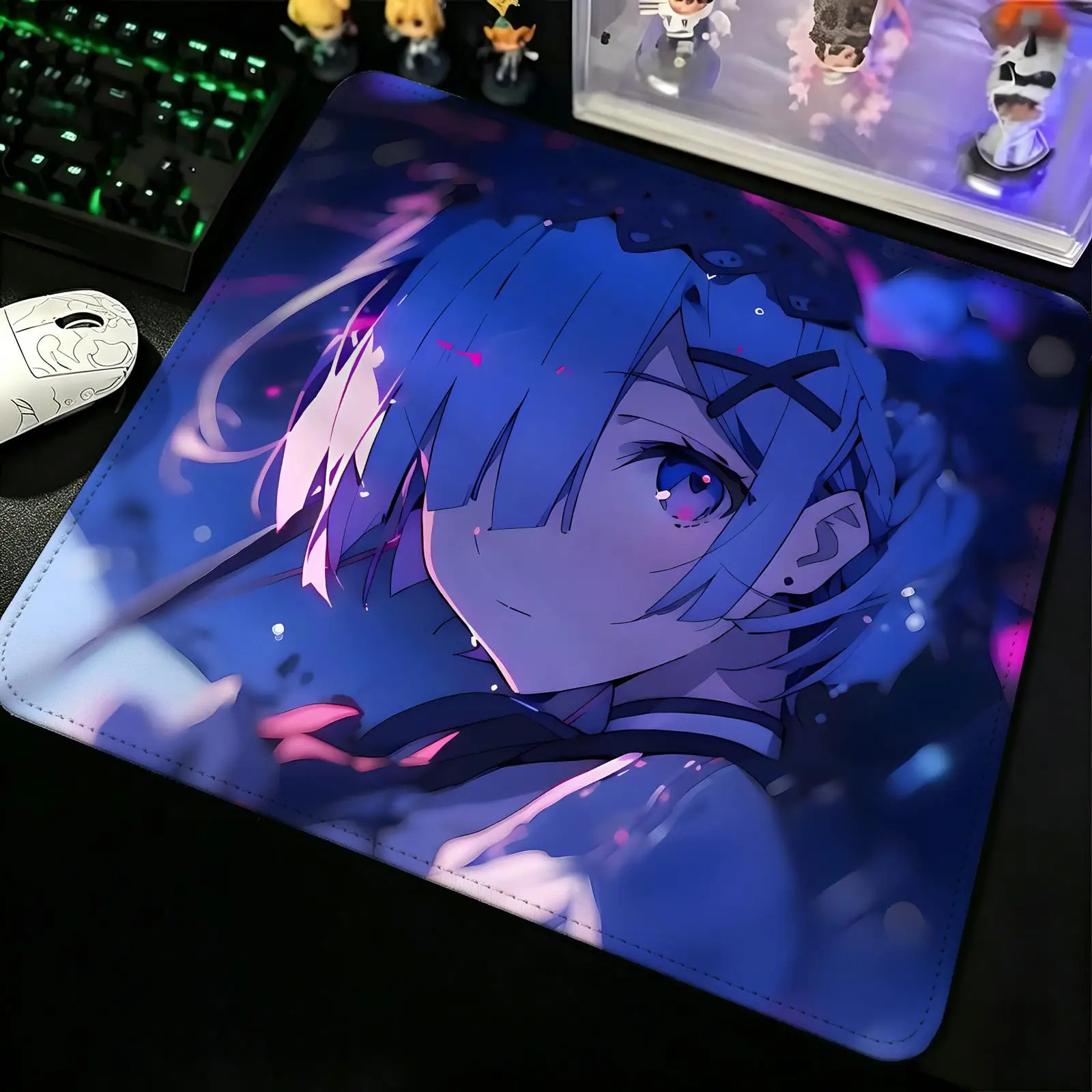 Compact Gaming Mat Reinforced Stitched Border, S/M/L Sizes Portable Laptop Desk Pad for Office & E-sports Anime Re Zero Rem