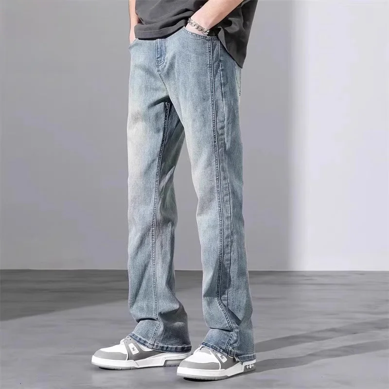 

Мужские джинсы из крокодиловой кожи в американском стиле ретро, свободные повседневные длинные брюки, весенне-осенний модный колокольчик