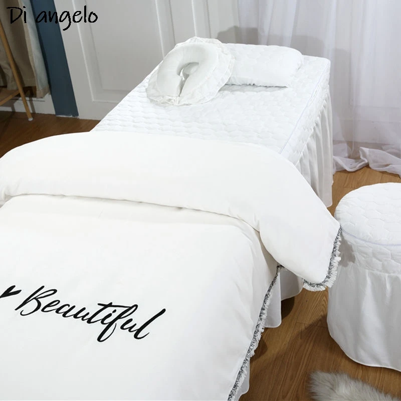 Beautiful Beauty Salon Bedding Sets, Massage Spa Use, Duvet Cover, Bed Skirt, Quilt Sheet # A, Custom Logo, 4-6Pcs
