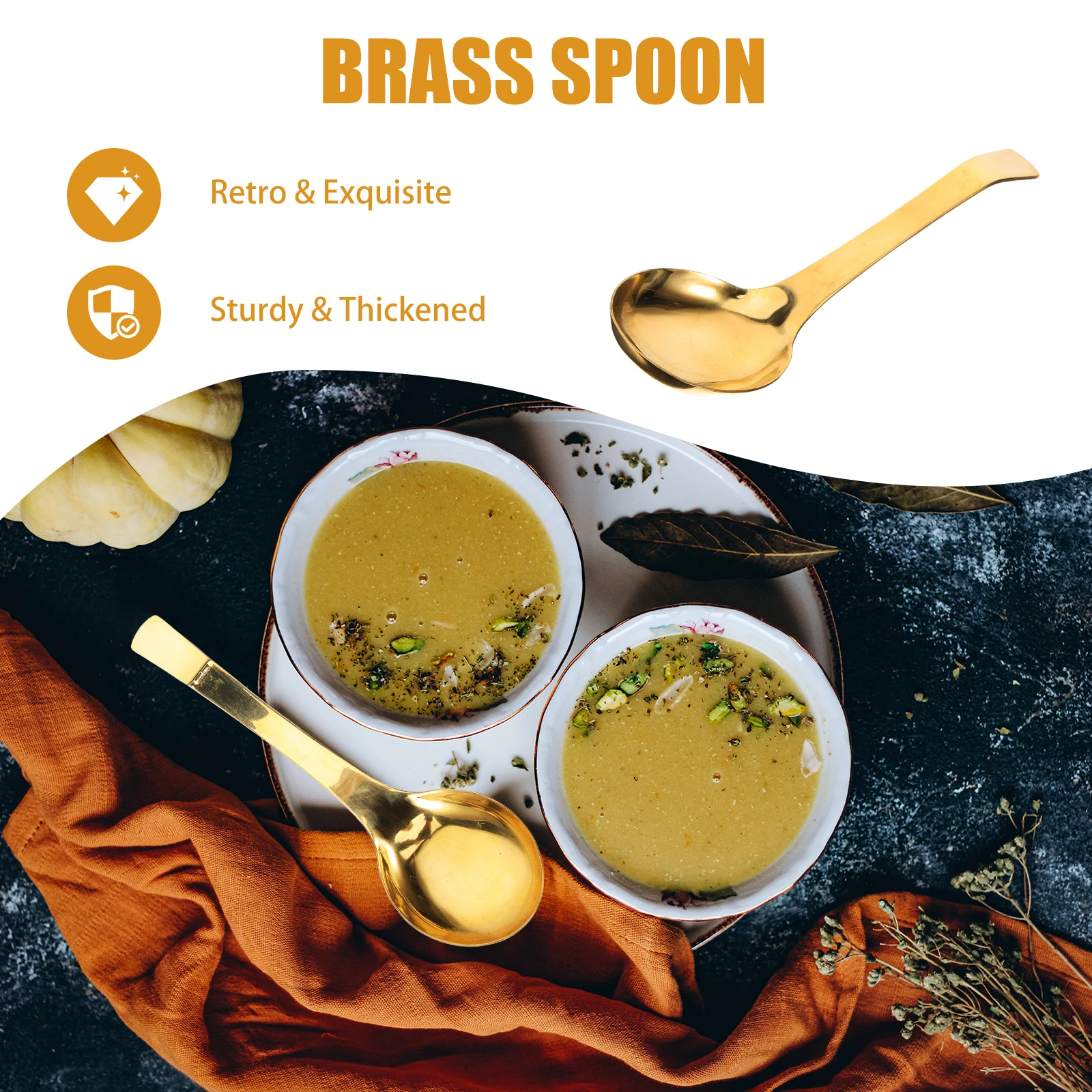 

Brass Soup Ladle Kitchen Scoop Long H Thickened Ergonomic Non Slip Easy Grip Smooth Surface Metal Cooking Tools Dining