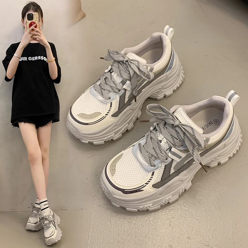 

Женские кроссовки на платформе 2025, винтажная спортивная обувь в стиле ретро, удобная прогулочная обувь, модная повседневная обувь Женская Обувь