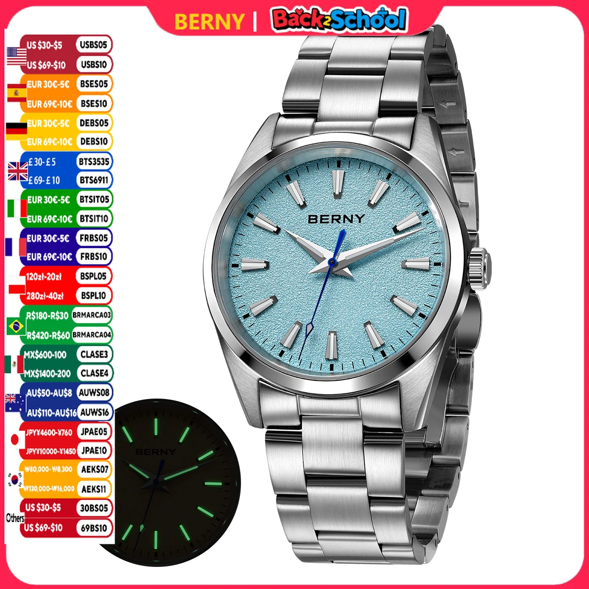 

BERNY Men's Watch Luminous AR Sapphire 10ATM Classic Dress Business Quart Watches for Men Fashion Casual Wristwatch